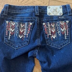 Miss Me Easy Skinny Jeans Dark Wash Embroidered Rhinestone Mid Rise 26 (945)